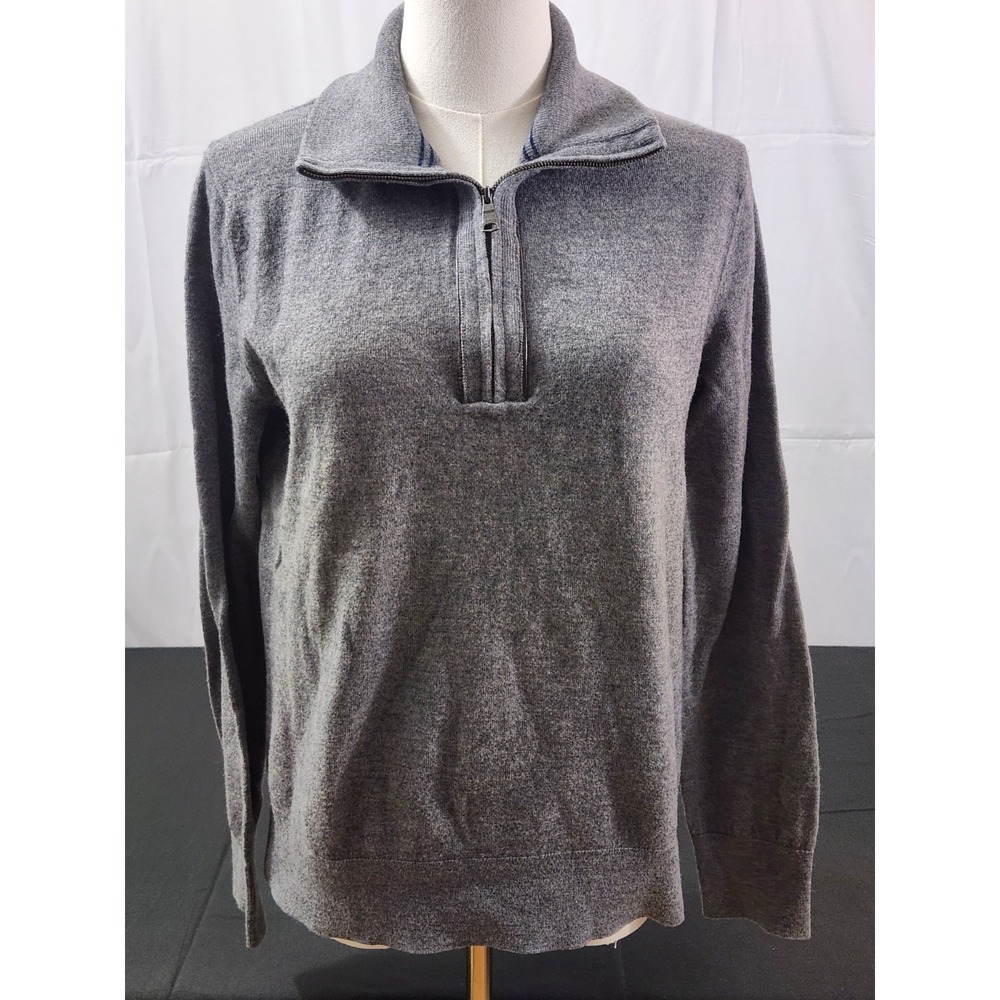 Banana Republic Mens Quarter Zip Merino Wool Sweater‎ Italian Yarn Gray SZ L